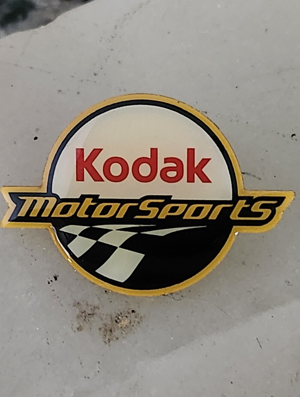 Vtg Kodak MotorSports Round Badge Pin in Yellow, Black, & Red